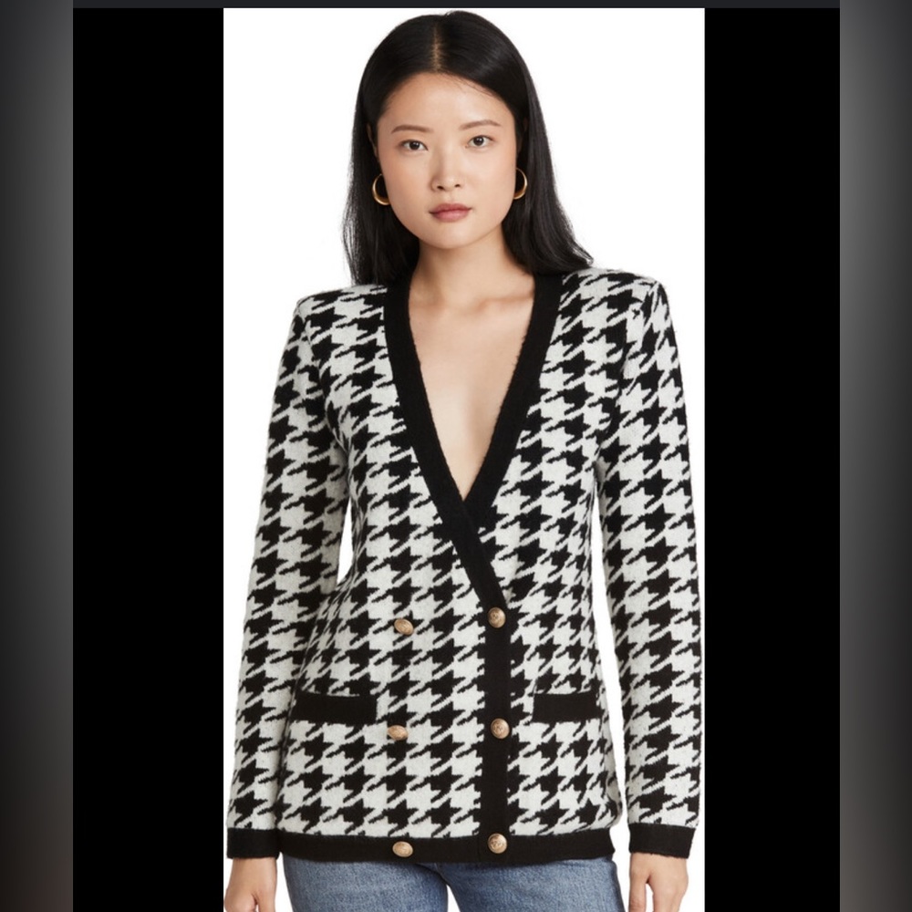 L'AGENCE Maddy Double Breasted Cardigan in Black and Ivory Size Medium